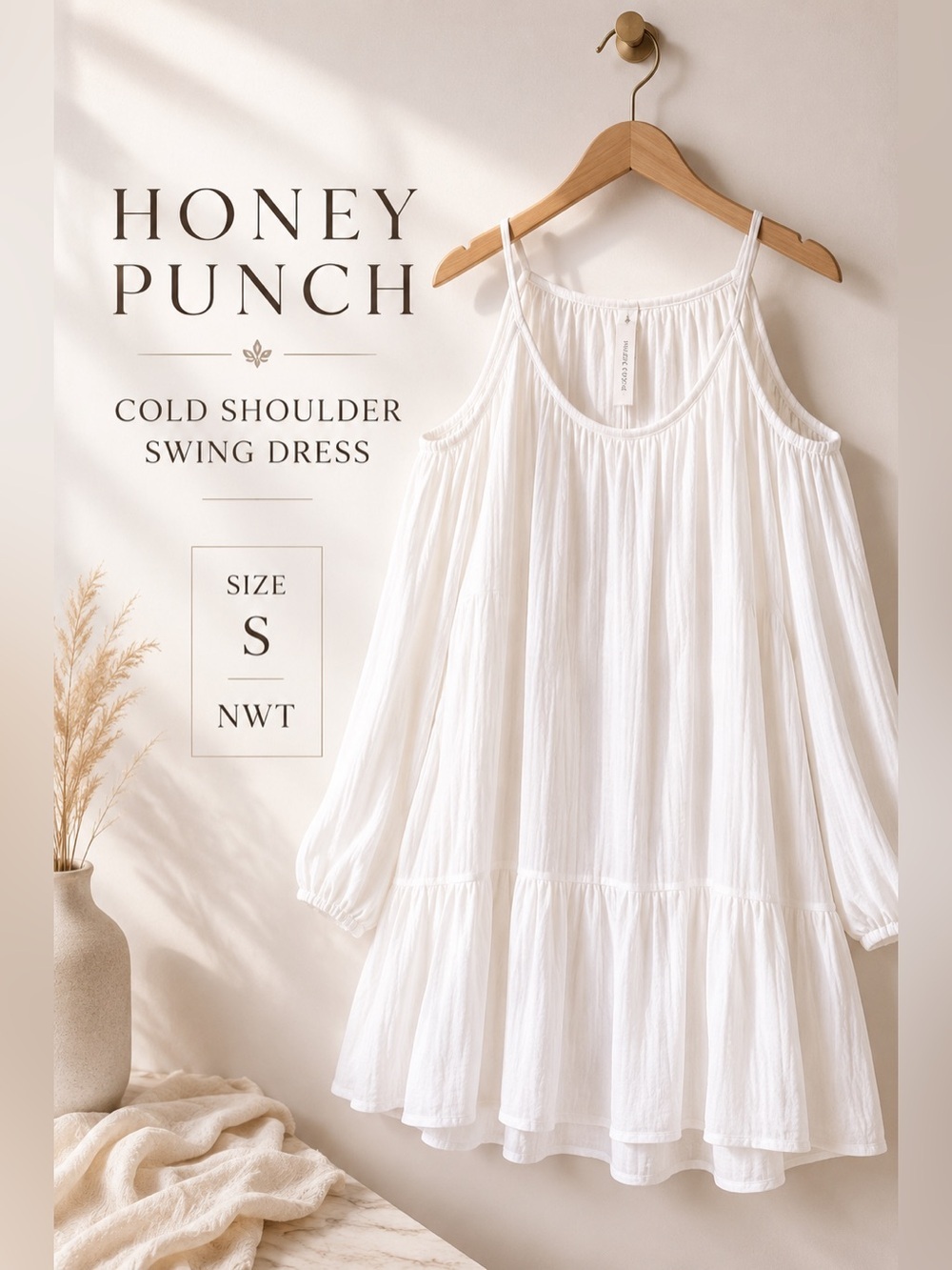 Honey Punch White Gauze Cold Shoulder Swing Dress Size S NWT